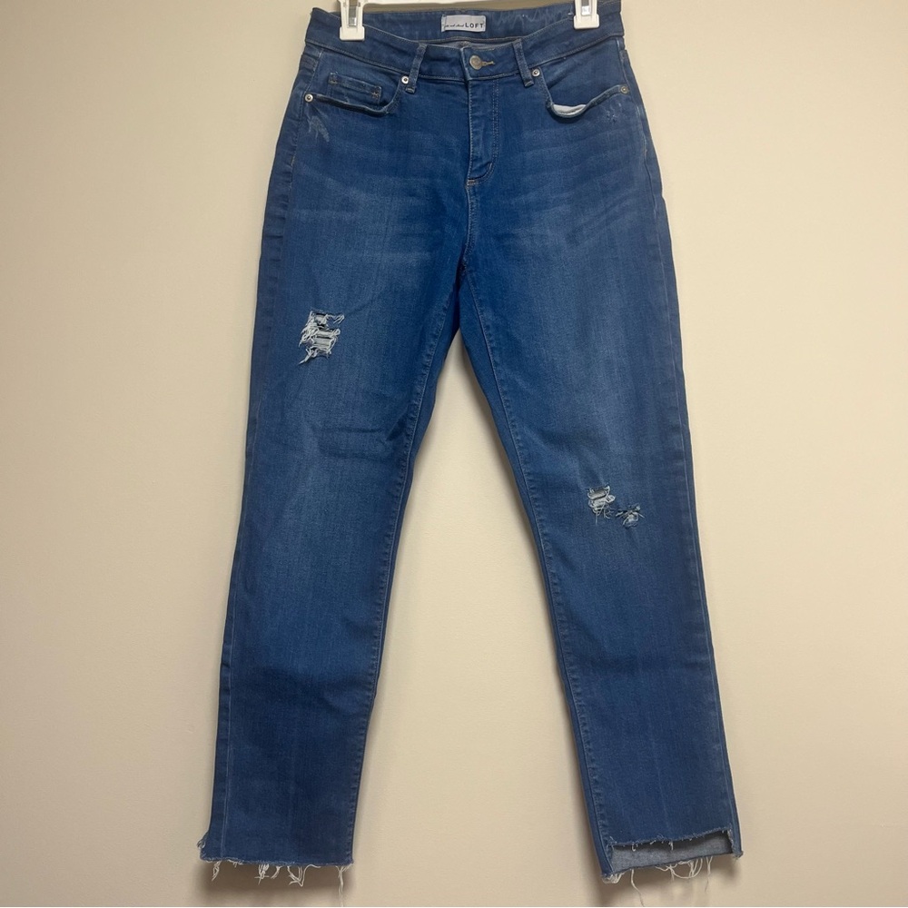 Loft Blue‎ Girlfriend style blue jeans with distressing size 4 / 27